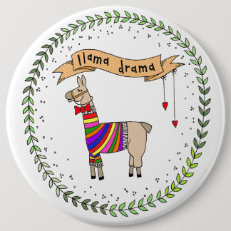 Llama Drama Badge, Rainbow Llama 6 Cm Round Badge