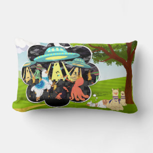 Llama Dreams Epic Llama vs Squids from Outer space Lumbar Cushion