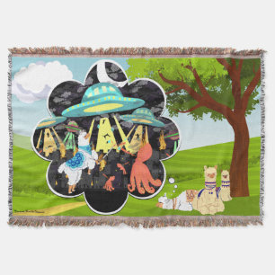 Llama dreams Epic Octopus vs llama sword fight Throw Blanket
