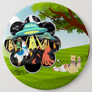 Llama Dreams fantasy llama squid epic fight scene 6 Cm Round Badge