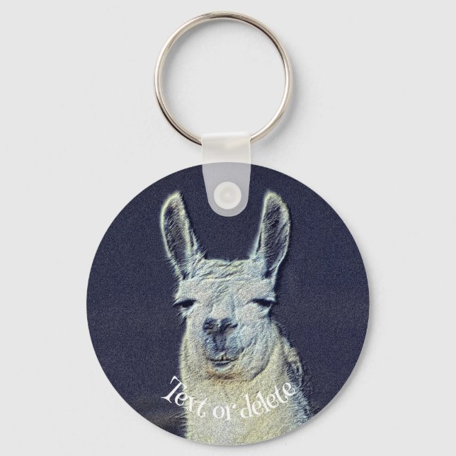 Llama Face Animal Art Personalized Key Ring (Front)