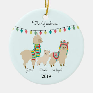 LLama Family of Three Christmas Ceramic Ornament