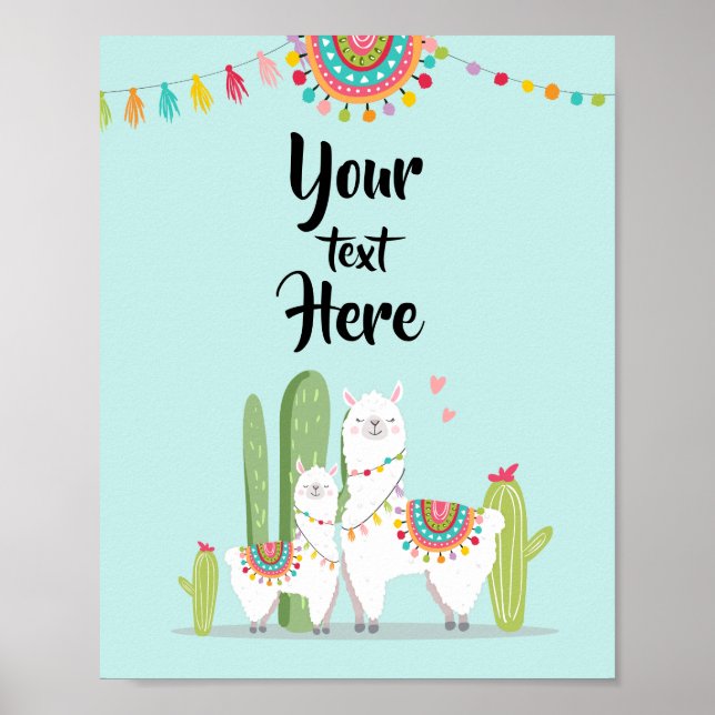Llama Fiesta Baby Shower Custom Table Sign (Front)