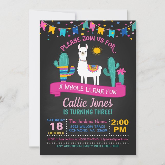 LLama Fiesta Birthday Invitation (Front)