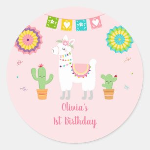 Llama Fiesta Cactus Birthday Classic Round Sticker