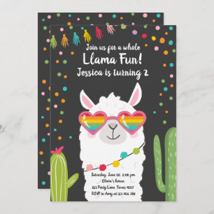 Llama Fiesta Heart Sunglasses Birthday Invitation