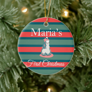 Llama First Christmas Merry Christmas Ceramic Ornament