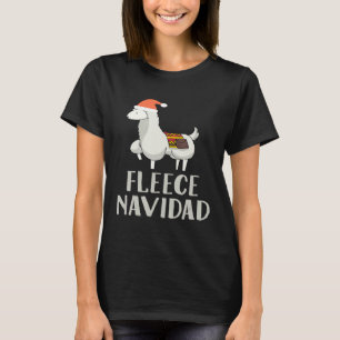 Llama Fleece Navidad Alpaca With Santa Hat Christm T-Shirt