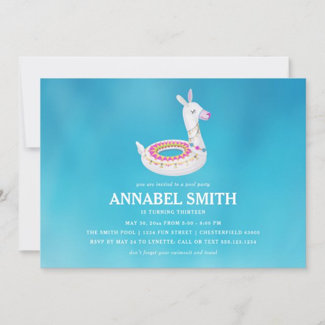 Llama Float Birthday Pool Party Invitation (Front)