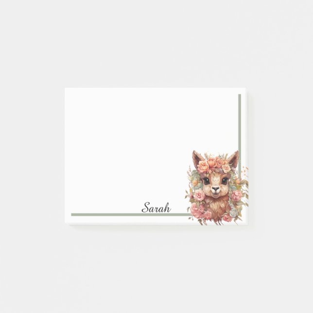 Llama Floral Add Recipients Name Office Gift Post-it Notes (Front)