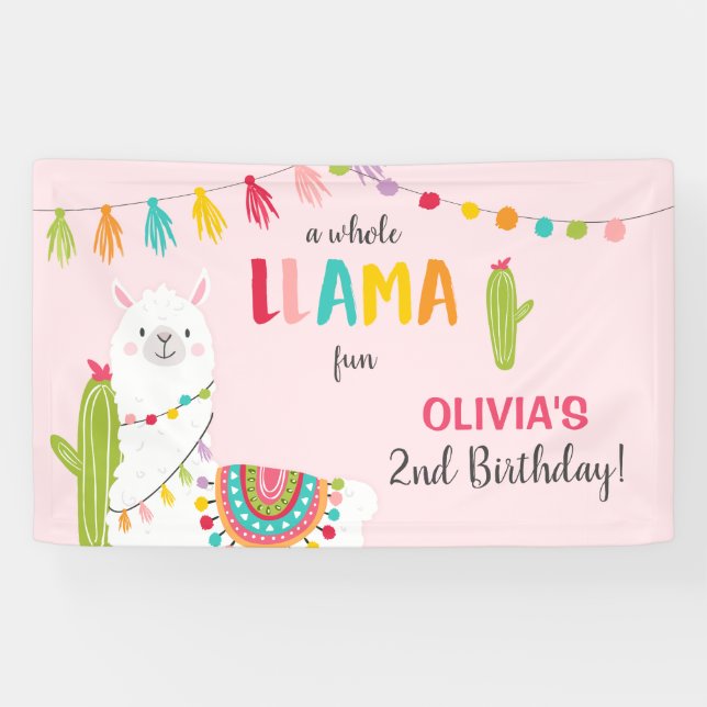 Llama fun birthday banner Fiesta Mexican Alpaca (Horizontal)