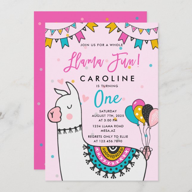 Llama Fun Birthday Party Invitation (Front/Back)