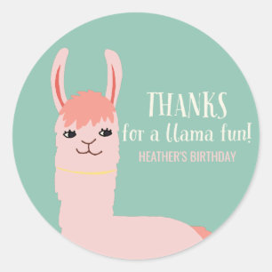 Llama Fun Birthday Party Thank You Classic Round Sticker