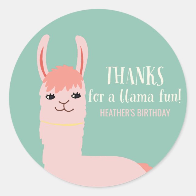 Llama Fun Birthday Party Thank You Classic Round Sticker (Front)