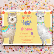LLama fun, colorful kids birthday in yellow