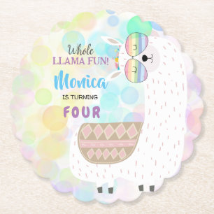 LLama fun, colorful kids birthday Paper Coaster