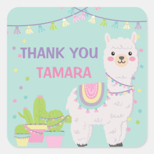 LLAMA FUN Paper Plate Square Sticker