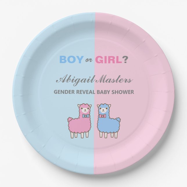 Llama Gender Reveal Baby Shower Paper Plate (Front)