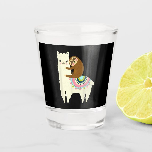 Llama Gift | Cute Llama & Sloth, Best Friends Shot Glass (Front)