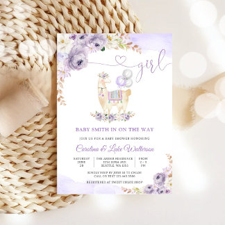 Llama Girl Baby Shower Invitation