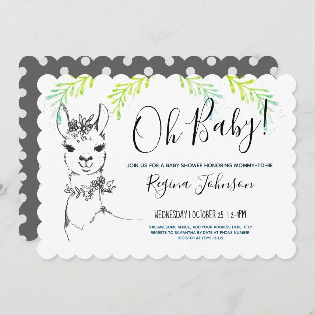 Llama Girl Baby Shower Invitation (Front/Back)