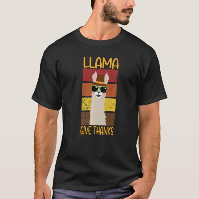 Llama Give Thanks   Smiling LLama Portrait Sunset  T-Shirt (Front)