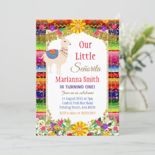 Llama Gold Colourful Mexican Fiesta Birthday   Invitation