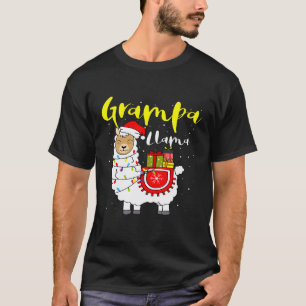 Llama Grampa Lights Santa Hat Xmas Pajama Matching T-Shirt