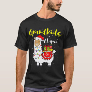 Llama Grandkids Lights Santa Hat Xmas Pajama Match T-Shirt