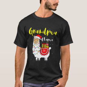 Llama Grandma Lights Santa Hat Xmas Pajama Matchin T-Shirt