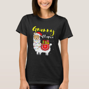 Llama Granny Lights Santa Hat Xmas Pajama Matching T-Shirt