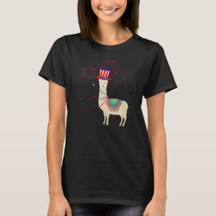 Llama Graphic Red White Blue Fireworks Decor 4th O T-Shirt