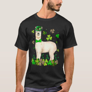 Llama Green Buffalo Plaid Lucky Shamrock St Patric T-Shirt