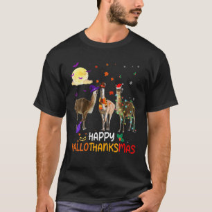 Llama Halloween And Merry Christmas Happy Hallotha T-Shirt