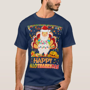 Llama Happy Hallothanksmas Halloween Thanksgiving T-Shirt