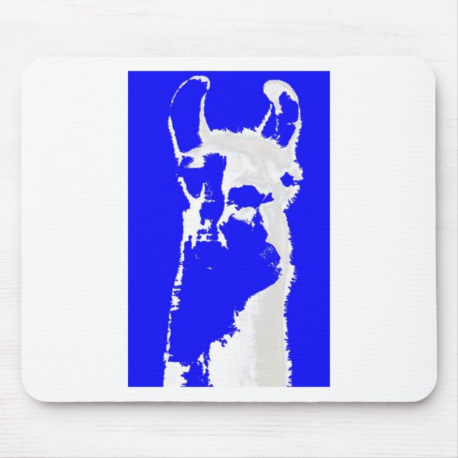 llama head in marine blue mouse pad (Front)