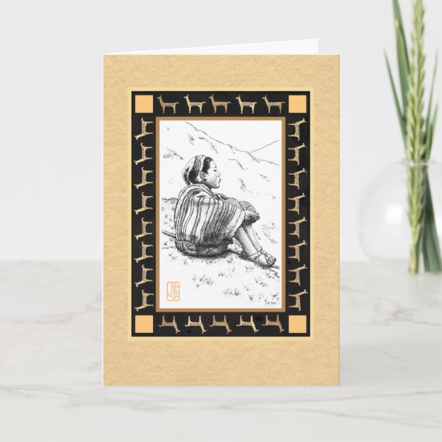 Llama Herder on Tan Blank Personalise Card (Front)