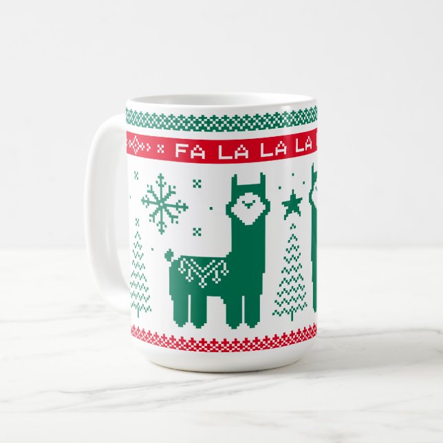 Llama Holiday Ugly Sweater Coffee Mug (Front Left)