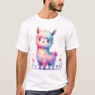 Llama Illustration Adorable Pastel Animal Art T-Shirt