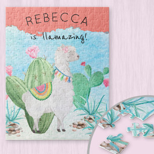 Llama Illustration - Llamazing Kids Personalised Jigsaw Puzzle
