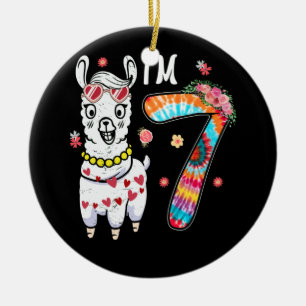 Llama I'm 7 year old 7th Birthday Tie Dye Farm Ceramic Ornament