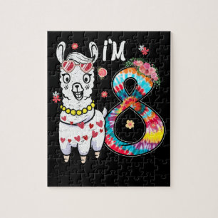 Llama I'm 8 year old 8th Birthday Tie Dye Farm Jigsaw Puzzle