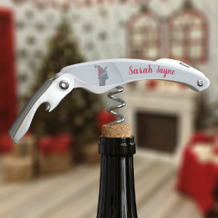 Llama in Santa Hat Name Christmas Corkscrew