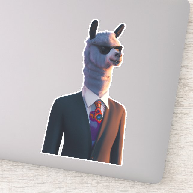 Llama in suit with sunglasses cute sticker (Detail)