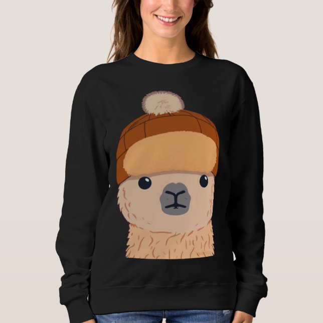 Llama in Winter Hat Cute Character Sweatshirt (Front)