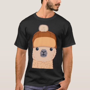 Llama in Winter Hat Cute Character T-Shirt
