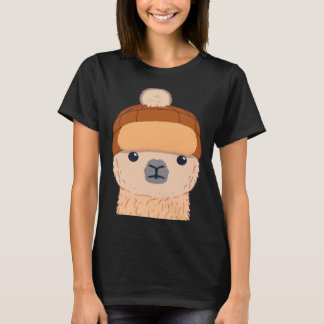 Llama in Winter Hat Cute Character T-Shirt