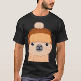 Llama in Winter Hat Cute Character T-Shirt