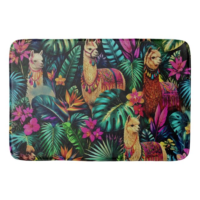 Llama Jungle Dreams Seamless Surface Pattern Bath Mat (Front)
