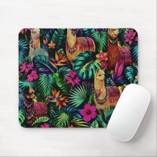 Llama Jungle Dreams Seamless Surface Pattern Mouse Pad